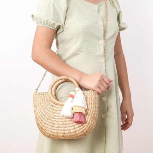 Handmade crossbody bag beige colour with detachable purse strap
