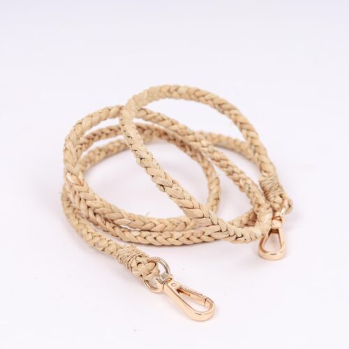 straw braided rope purse strap can use as crossbody or shoulder detachable strap . beige colour and golden nickel hooks