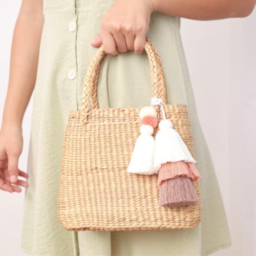Small tote bag fashion with cute tassel bag charm