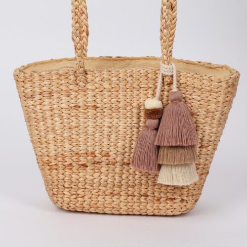 straw basket tote bag, beige colour with top handles