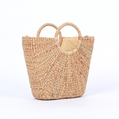Handmade tote with top handles. natural beige colour