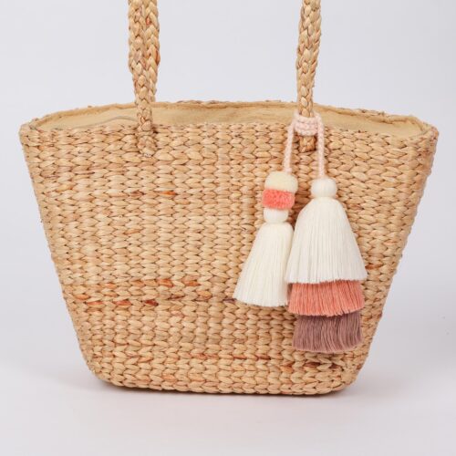 straw tote bag, beige colour with top handles