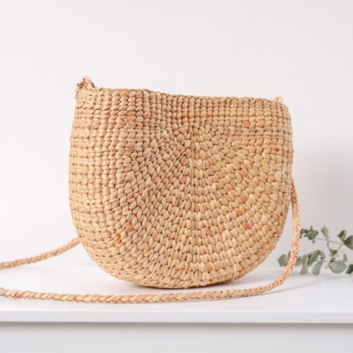 Half moon bag in minimal style, straw women handbag