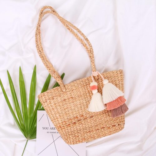 Market tote bag, beige colour with top handles